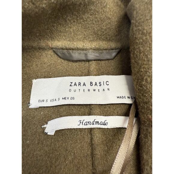 ZARA Wool Blend Minimalist Overcoat Small Olive Brown Classic Fall Coat - Picture 11 of 12